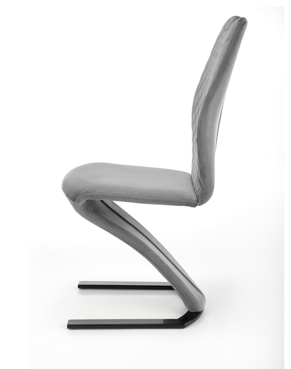 Designerstuhl aus grauem Samt mit schwarzem Metall-U-Bein -