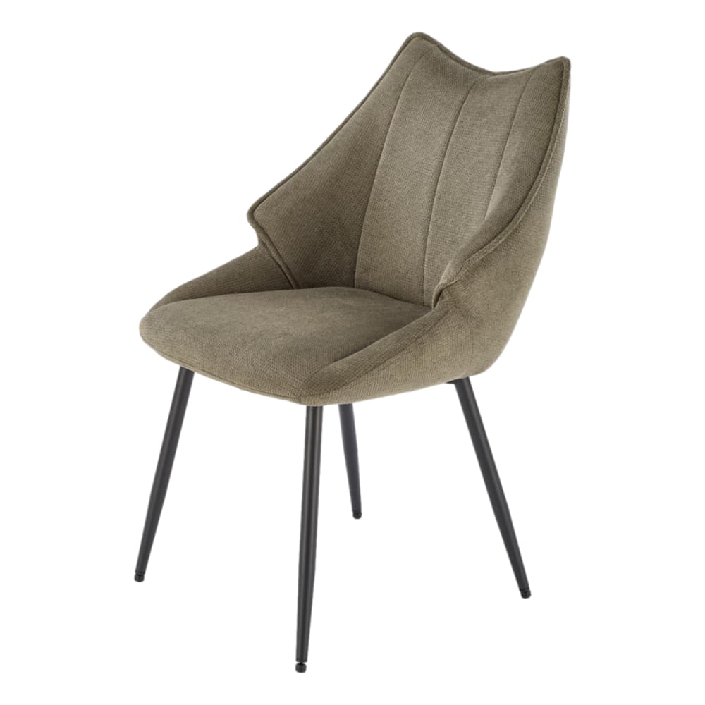 Chaise design en tissu de polyester vert olive avec pieds en acier Chaise design en tissu de polyester vert olive avec pieds en acier