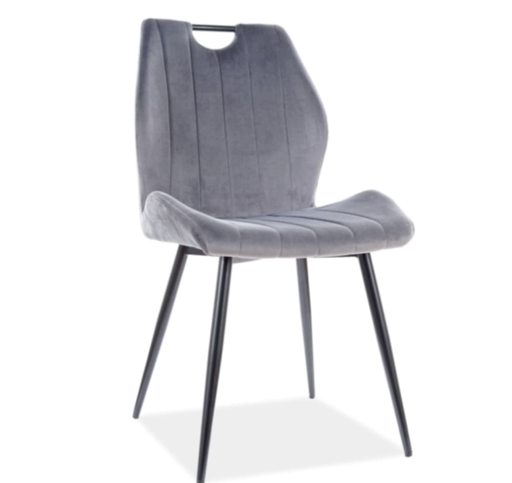 Chaise design acier noir et velours de polyester gris Chaise design acier noir et velours de polyester gris