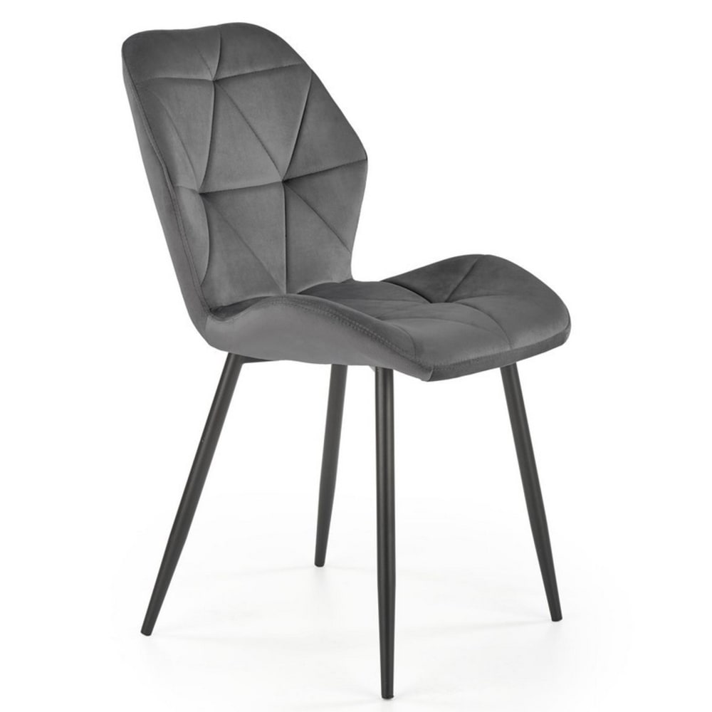 Chaise contemporaine en velours de polyester gris avec pieds en acier Chaise contemporaine en velours de polyester gris avec pieds en acier
