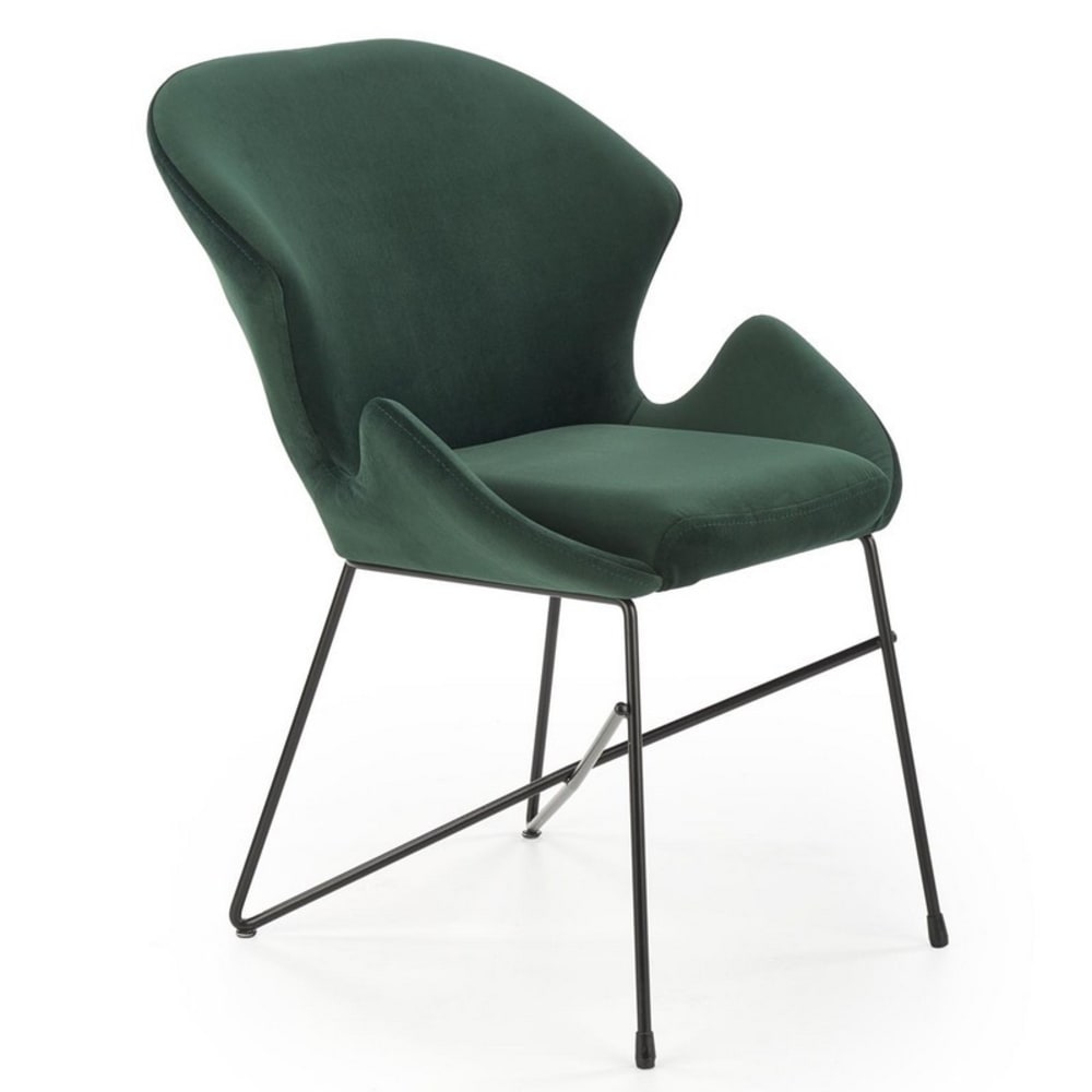 Chaise design en velours de polyester vert et structure en acier noir Chaise design en velours de polyester vert et structure en acier noir