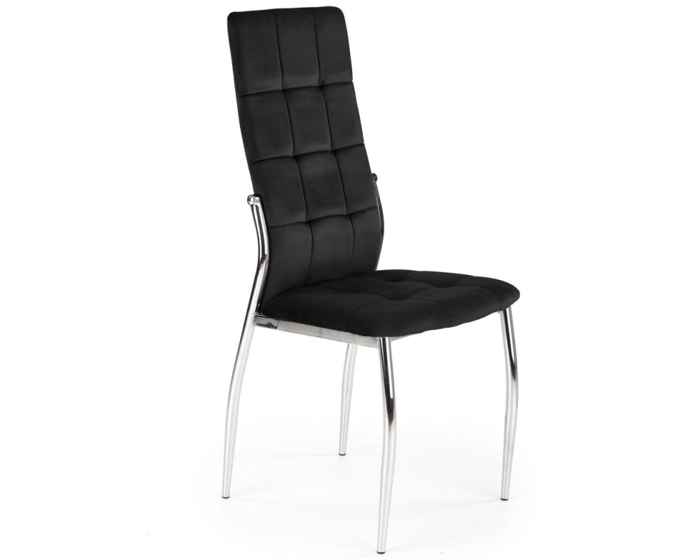 Chaise matelassée en velours de polyester noir avec pieds en acier Chaise matelassée en velours de polyester noir avec pieds en acier
