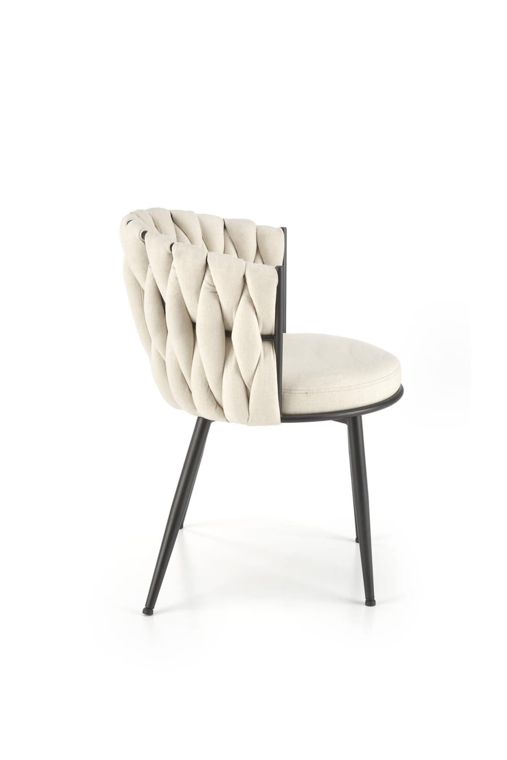Chaise design en tissu de polyester beige avec structure en acier noir