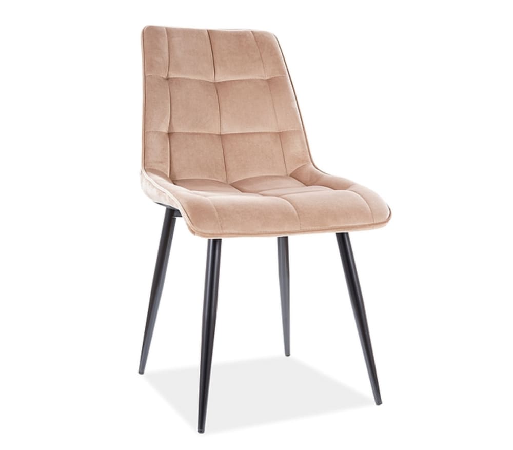 Chaise design velours de polyester beige pieds noirs Chaise design velours de polyester beige pieds noirs