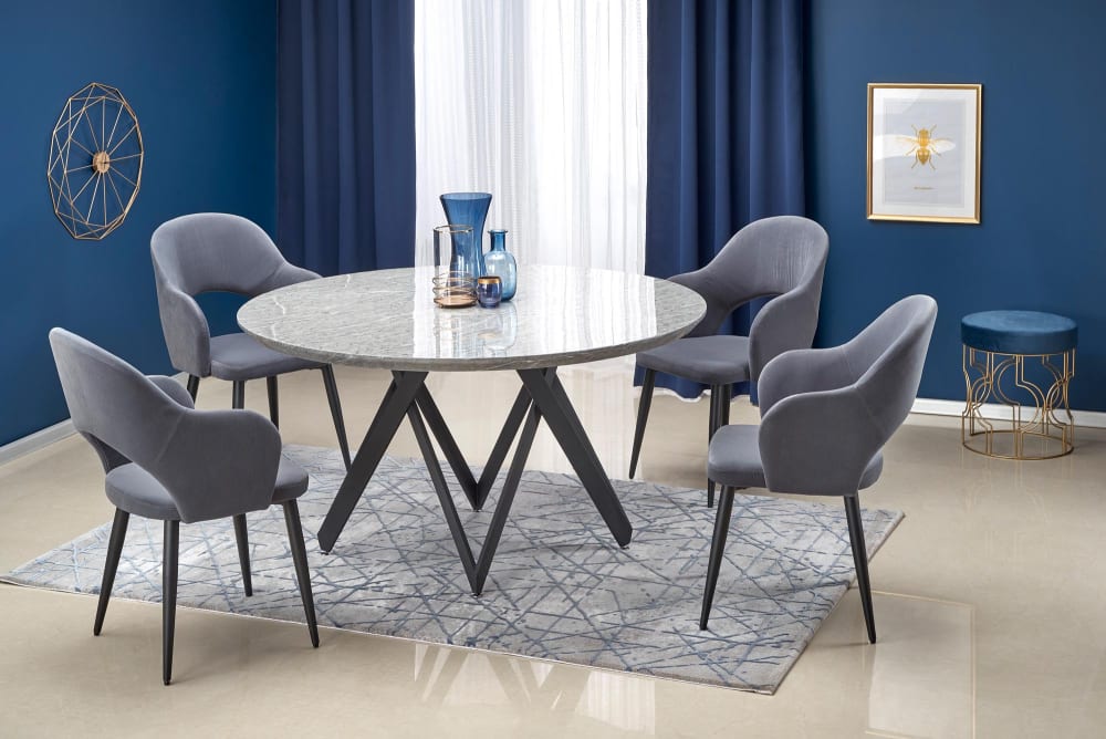 Chaise de salle à manger en velours gris avec pieds en acier noir