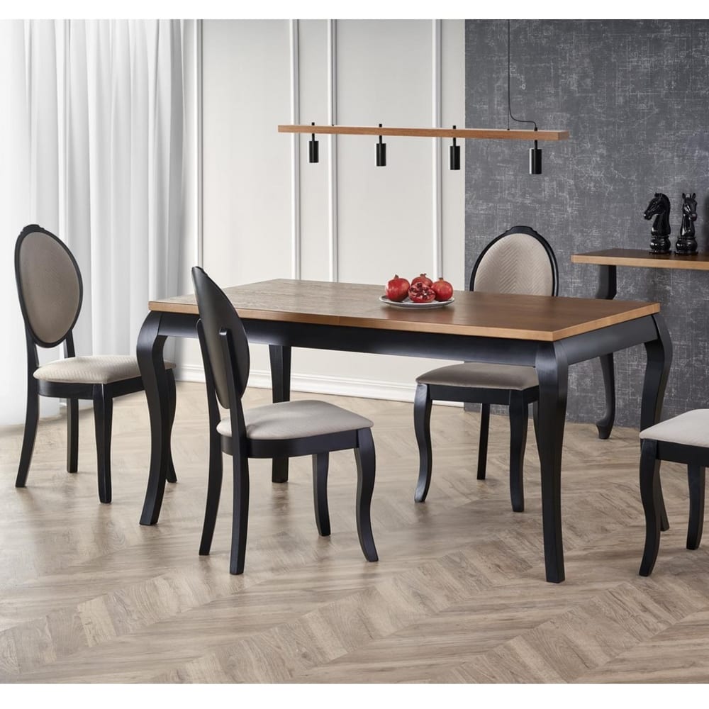 Schwarz-beiger Medaillonstuhl aus Holz - Maisons Du Monde