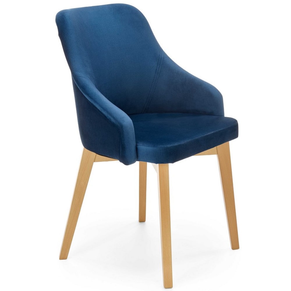 MSO Esszimmerstuhl aus blauem Stoff mit Beinen aus Massivholz style landhaus - -