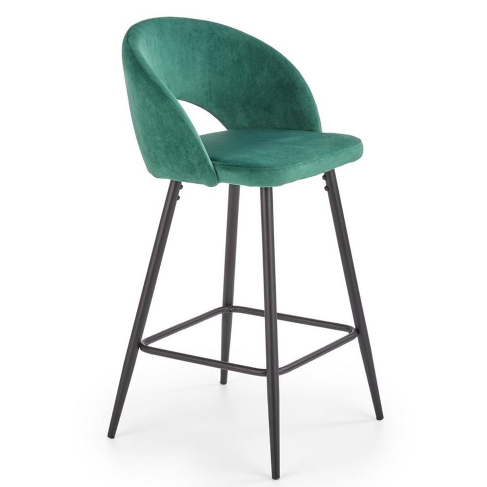 Chaise de bar en velours de polyester vert avec pieds en acier noir Chaise de bar en velours de polyester vert avec pieds en acier noir