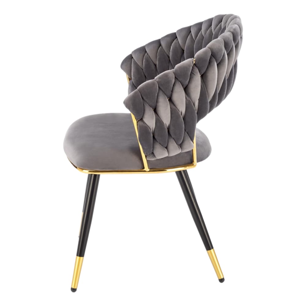Designerstuhl aus grauem Samt mit goldenem und schwarzem Gestell