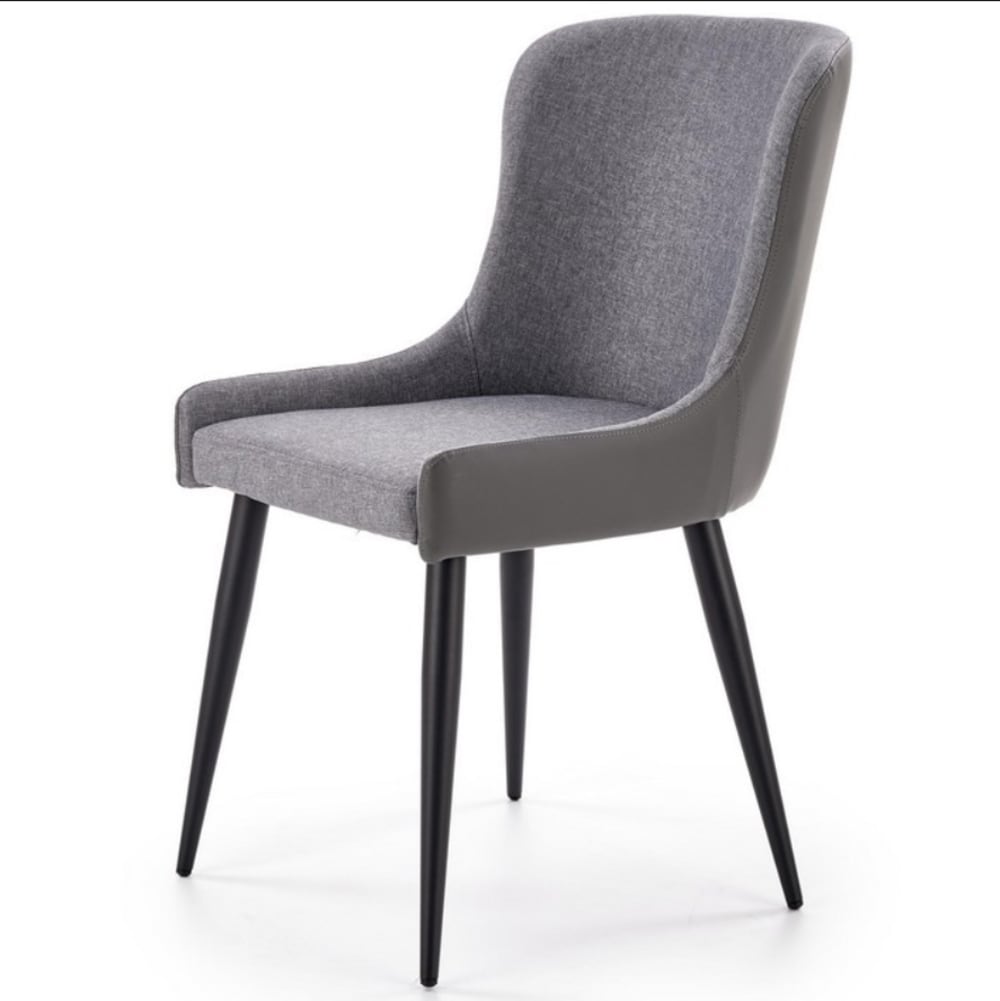 Chaise cuir et tissu avec pieds acier gris et noir