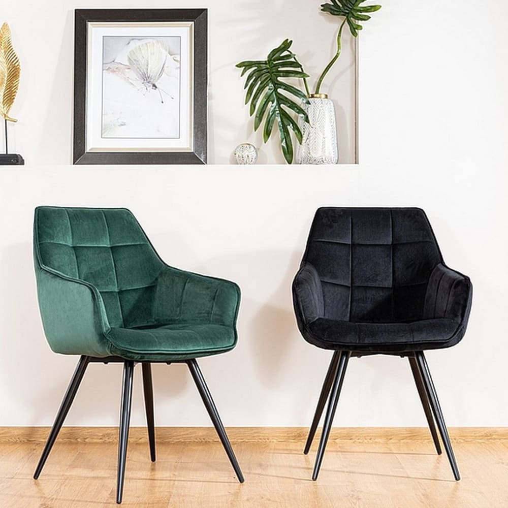 Chaise design  acier et velours de polyester noir