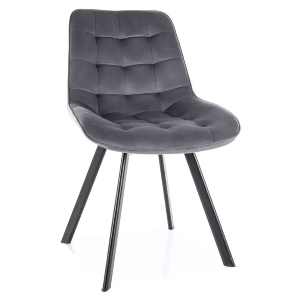 MSO Grauer Samtstuhl auf mattschwarzem Metalldrehgestell style modern Grau Samt