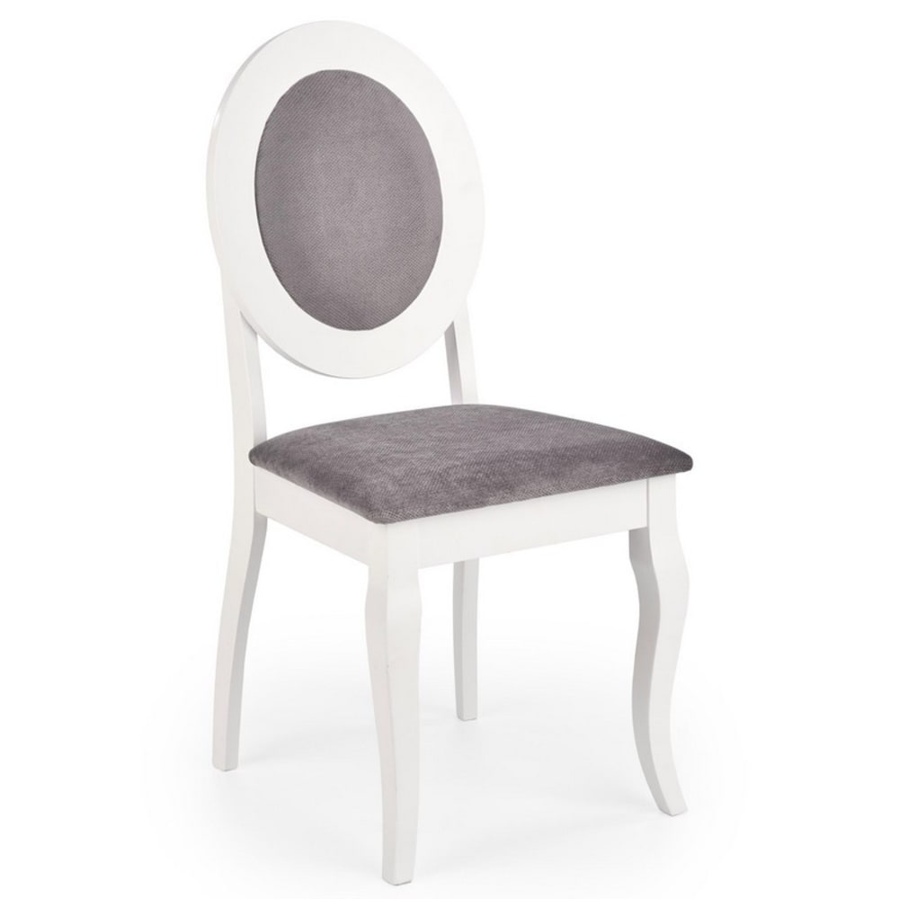 MSO Barocker Esszimmerstuhl aus weißem Massivholz und grauem Stoff style modern Öko-Tex Zertifikat - Stoff