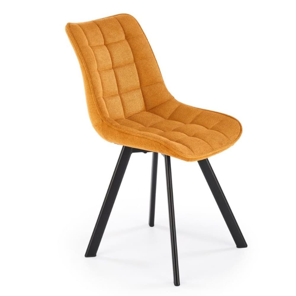 Chaise jaune moutarde en tissu de polyester avec pieds en acier noir Chaise jaune moutarde en tissu de polyester avec pieds en acier noir