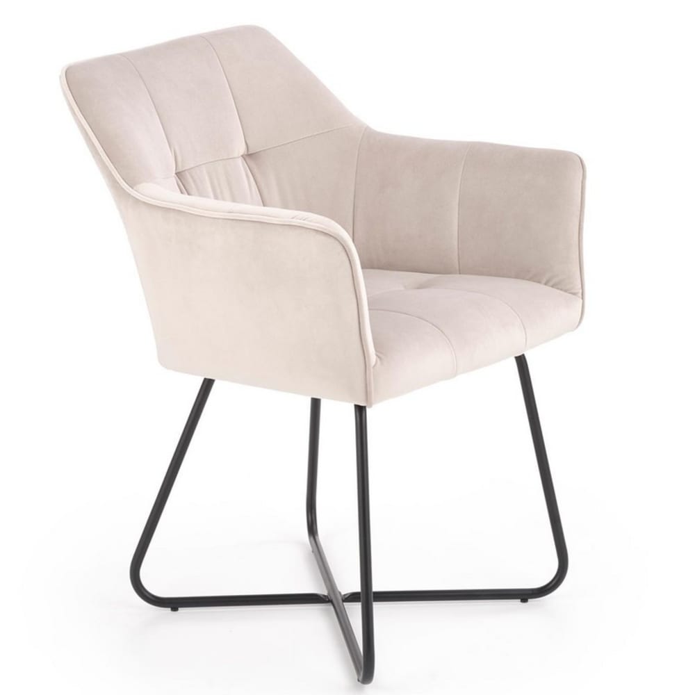 MSO Beigefarbener Samtstuhl mit schwarzem Designer-Stahlgestell style modern Beige Samt