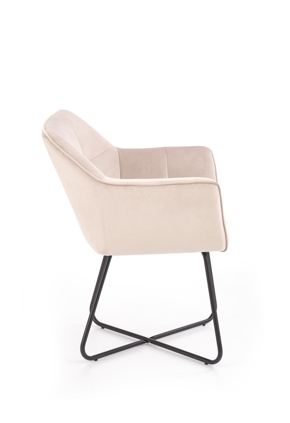 Beigefarbener Samtstuhl mit schwarzem Designer-Stahlgestell -