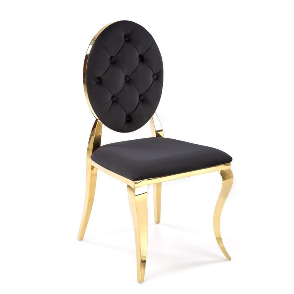 MSO Designerstuhl aus schwarzem Samt mit goldfarbener Metallstruktur style landhaus - Samt
