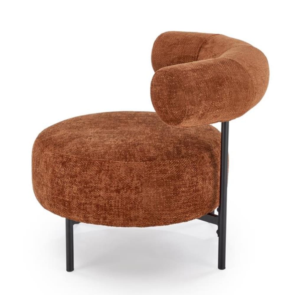 Runder Retro-Stuhl aus zimtfarbenem Stoff - Maisons Du Monde
