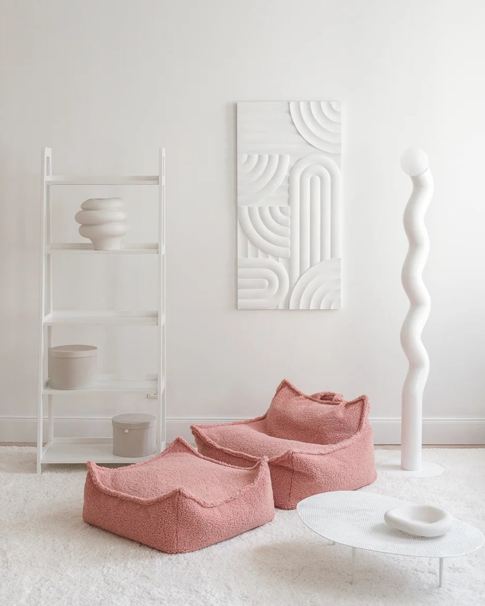 Quadratischer Hocker aus Teddy-Stoff 60 x 60 x 20 cm, Guava Rosa
