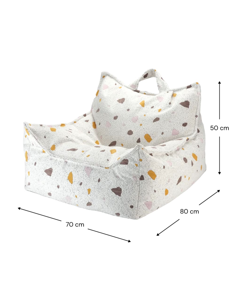 Pouf carré bouclé chenille blanc marbre 80 x 70 x 50 cm (Wigiwama) - Image 2