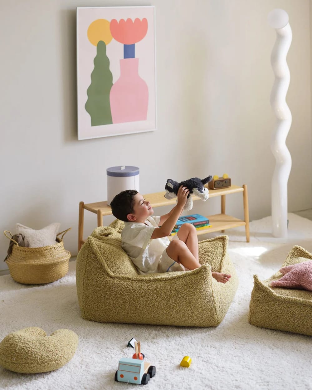 Sitzsack aus Teddy-Stoff 80 x 70 x 50 cm, Matcha - Maisons Du