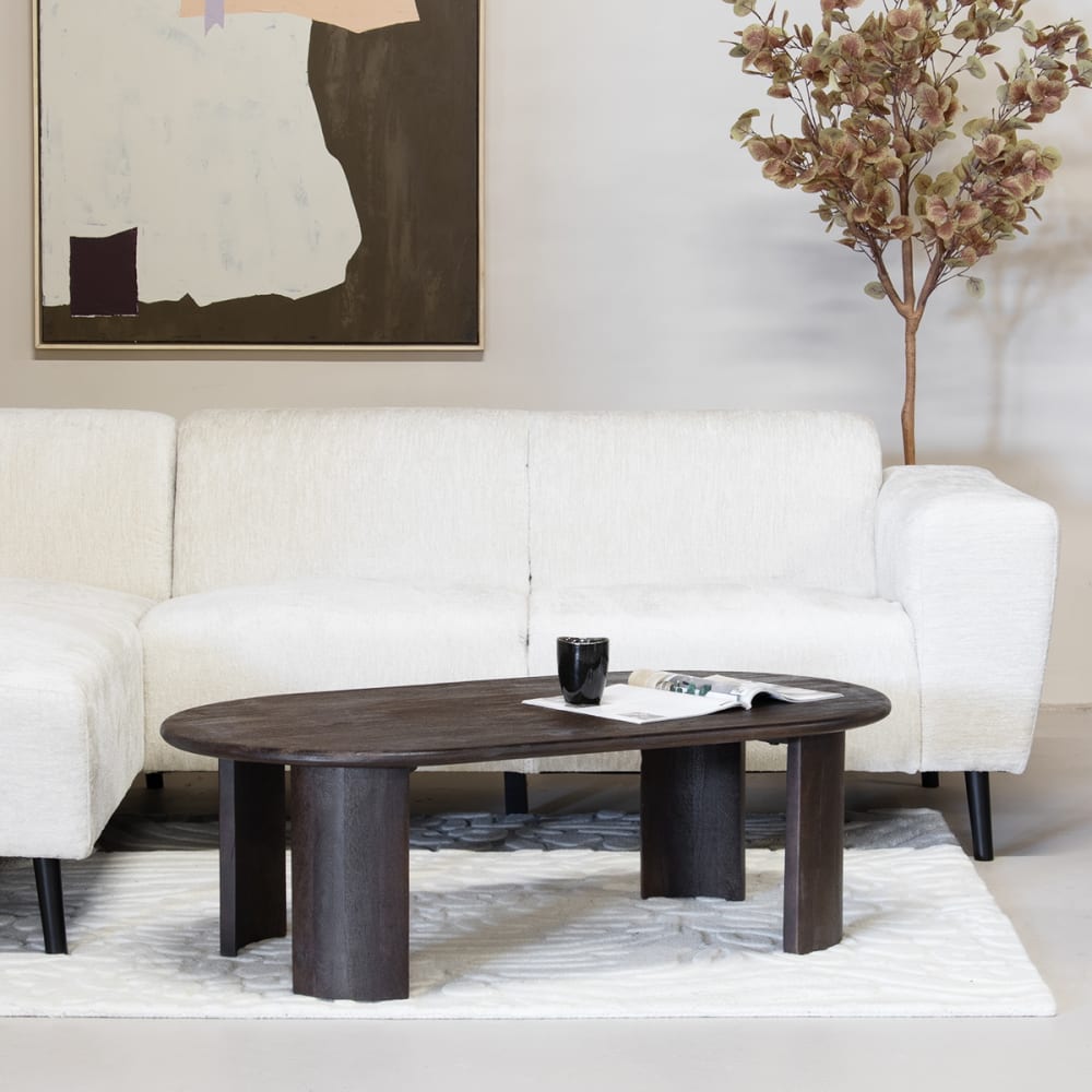 Couchtisch Oval 120cm aus Mangoholz, dunkelbraun - Maisons Du