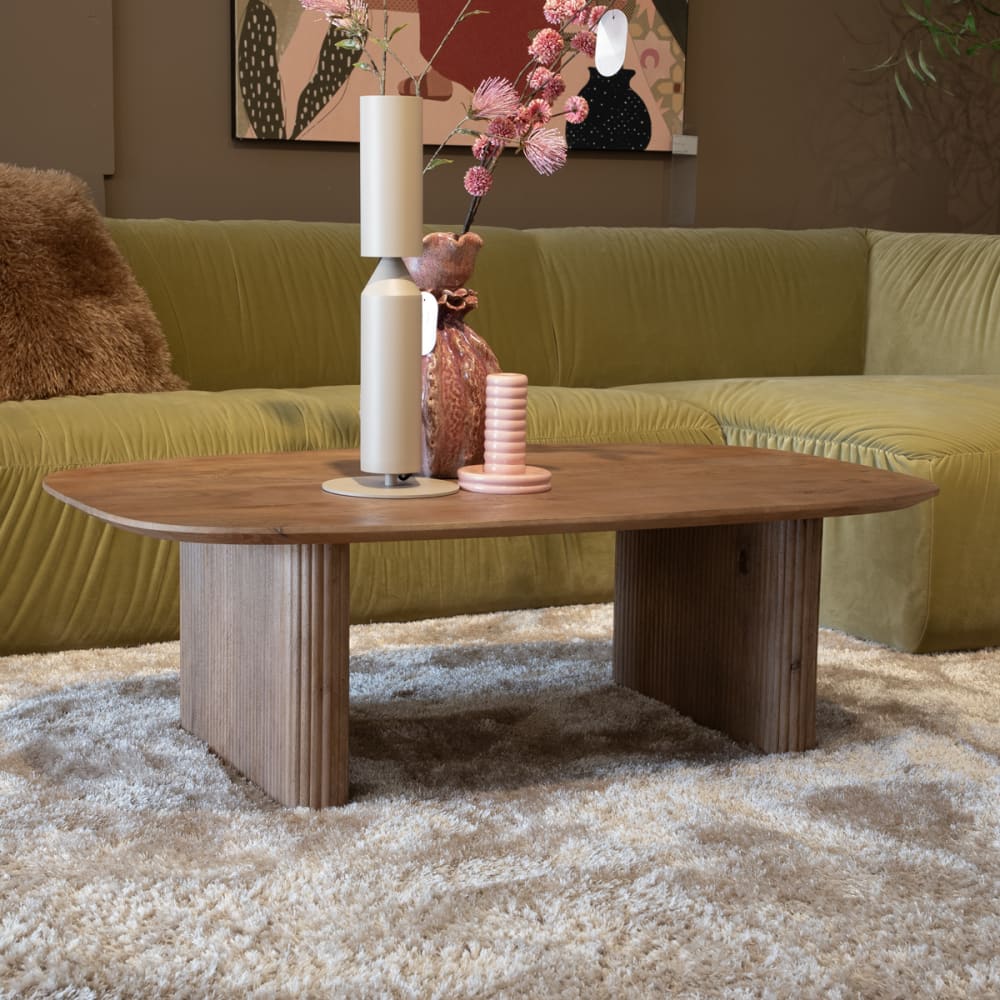 Couchtisch Dänisch oval natur Holz 120x70x38 cm - Juro - Maisons