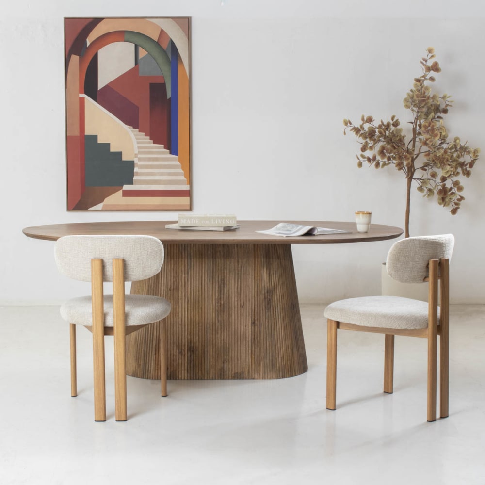 Esstisch Oval Natur Holz 160x100x76cm - Salvador - Maisons Du