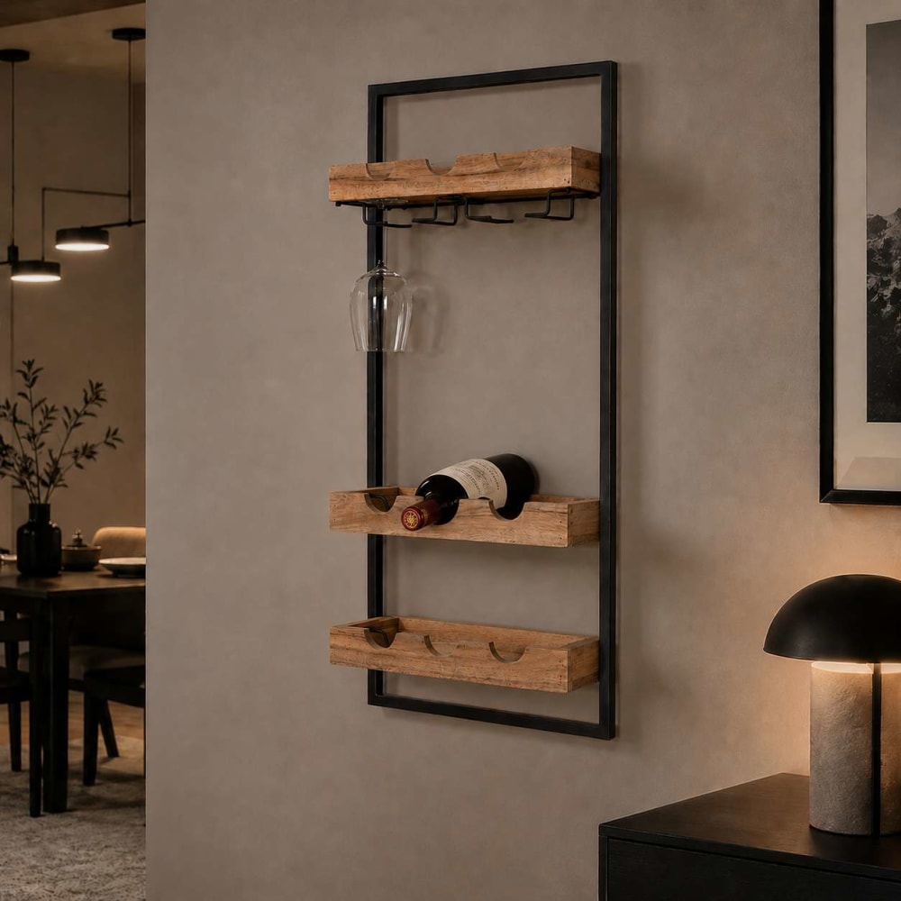 botellero de acero y madera 35x25x75 cm 9 botellas