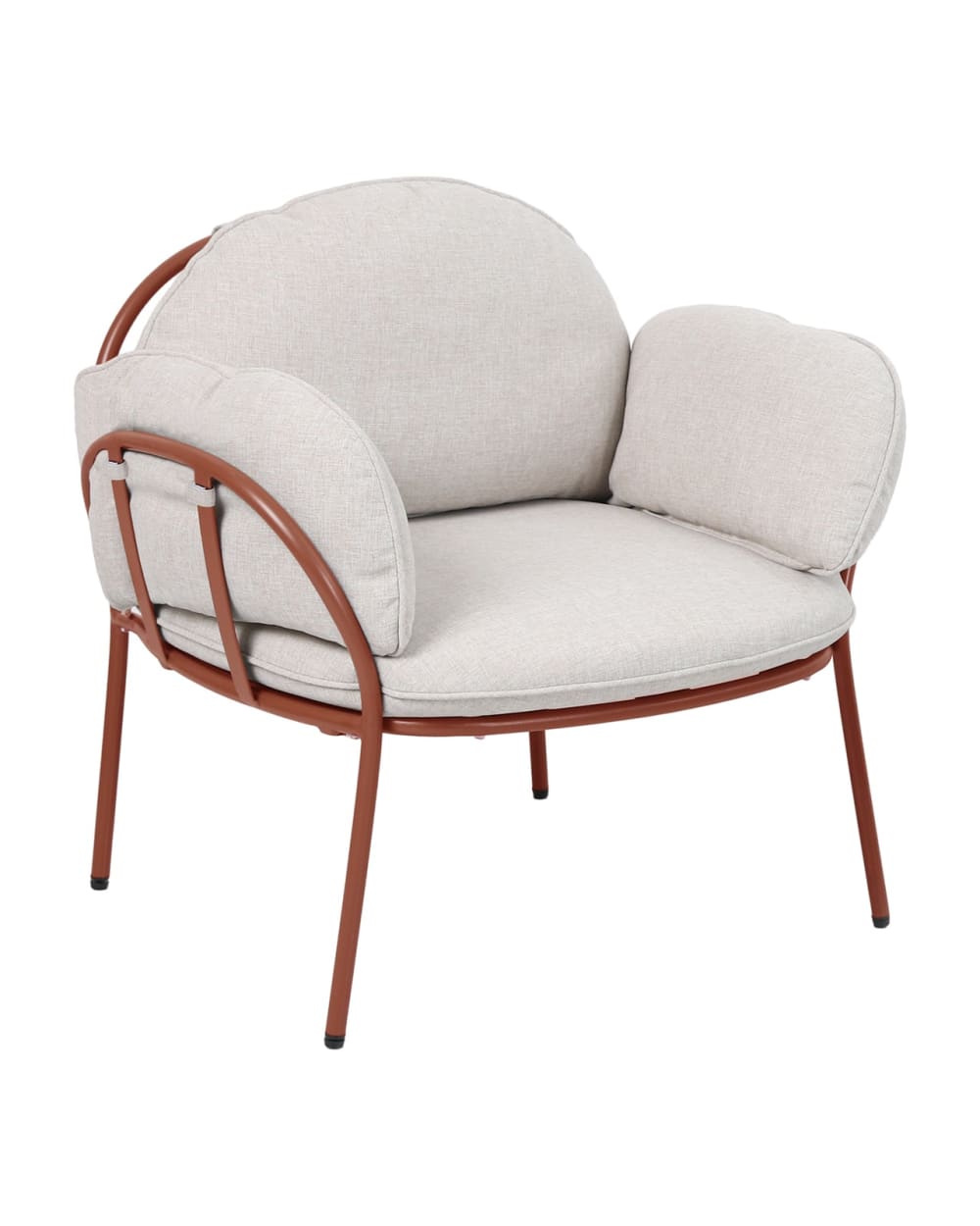 Fauteuil extérieur acier terracotta mat et coussins beige 77x70,5cm Fauteuil extérieur acier terracotta mat et coussins beige 77x70,5cm