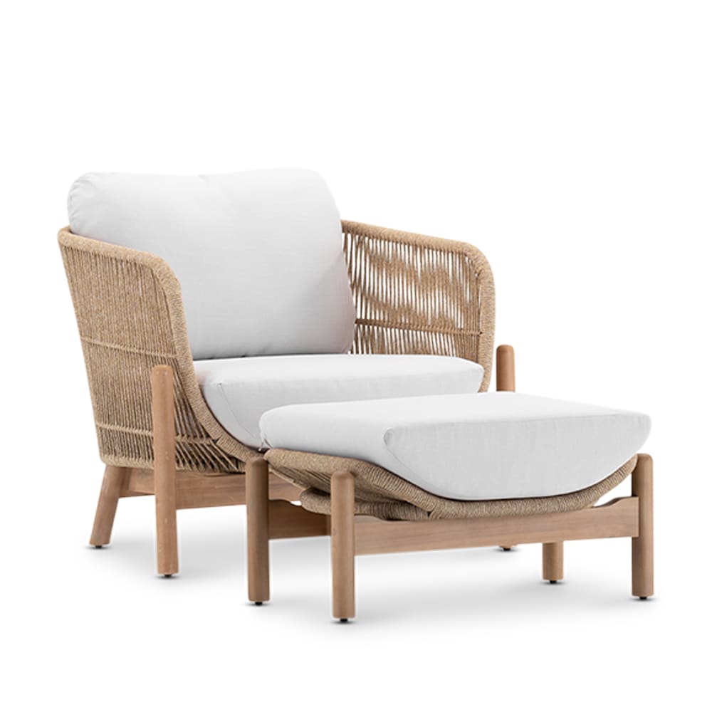 Set de jardin en bois et corde du fauteuil avec repose-pied