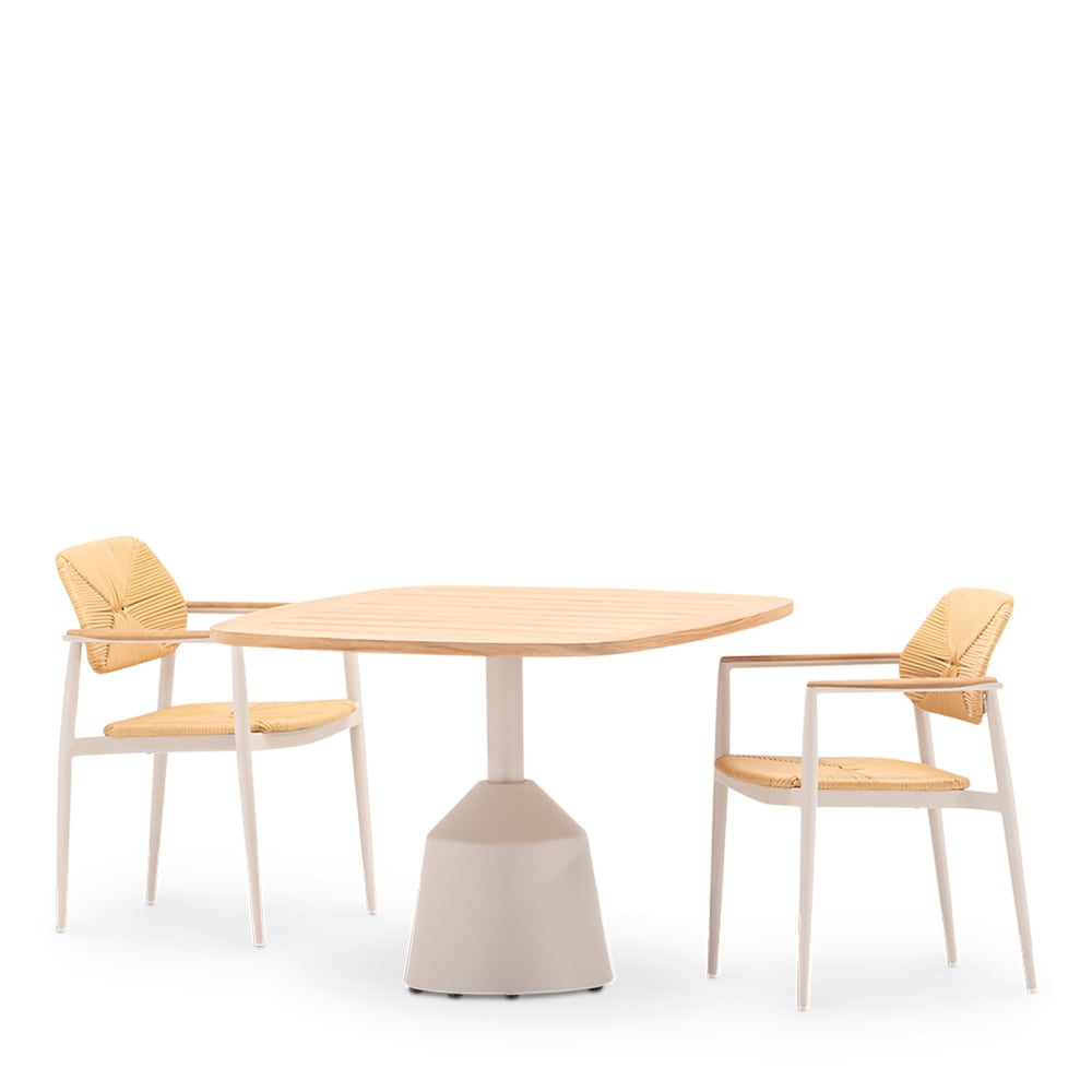 Set table 100x100 avec 2 chaises en bois et rotin Set table 100x100 avec 2 chaises en bois et rotin