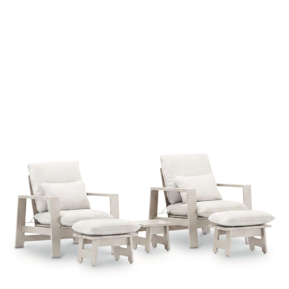 Set 2 fauteuils avec 2 repose-pieds et table alu beige