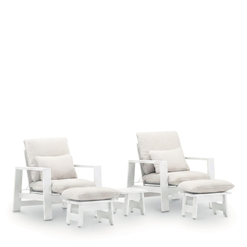 Set 2 fauteuils avec 2 repose-pieds et table alu blanc