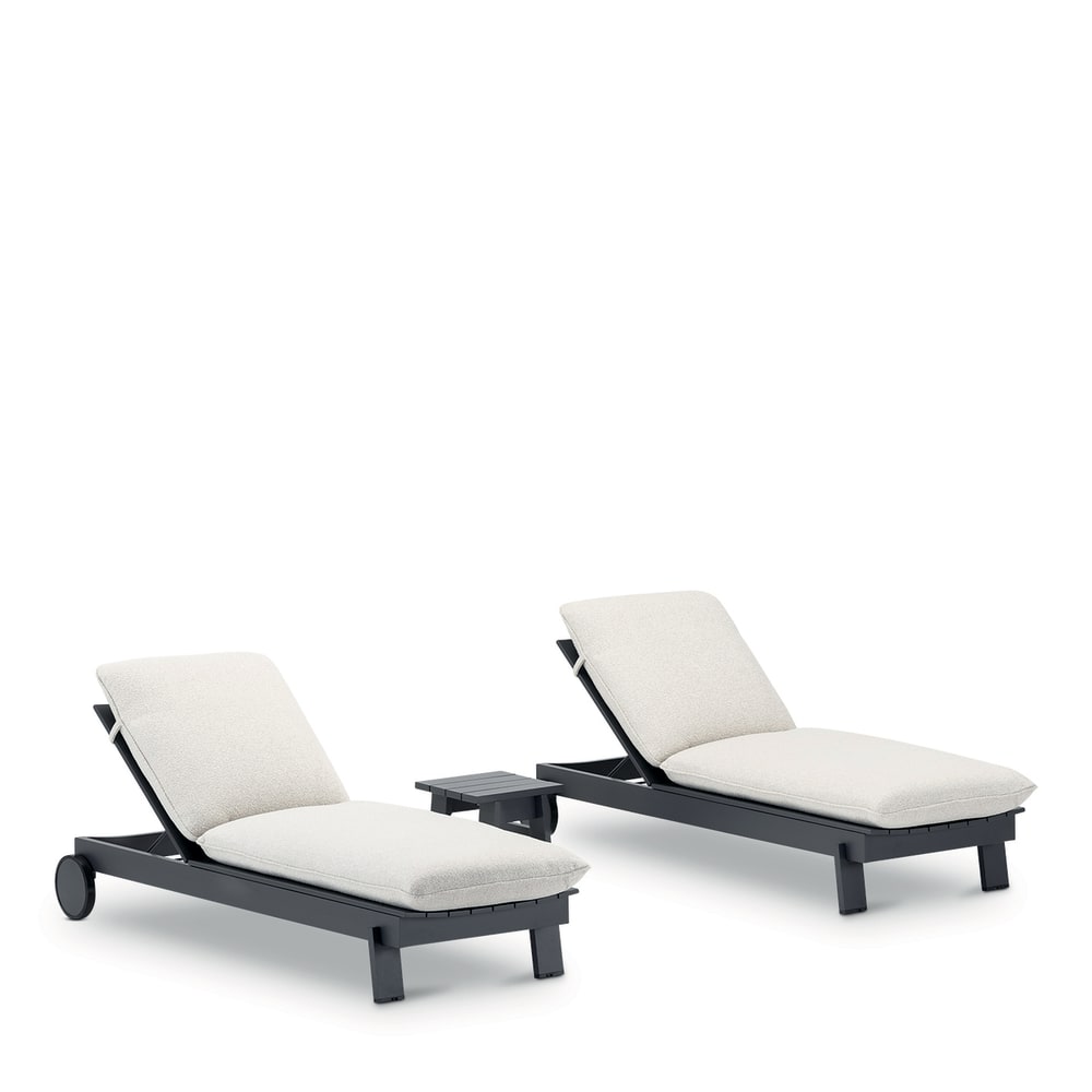 Lot de 2 bains de soleil avec table alu anthracite