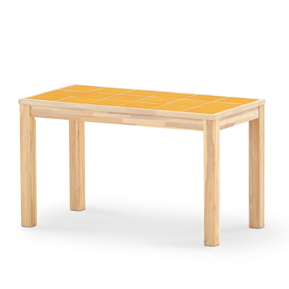 Table repas de jardin 125x65 en bois et céramique moutard