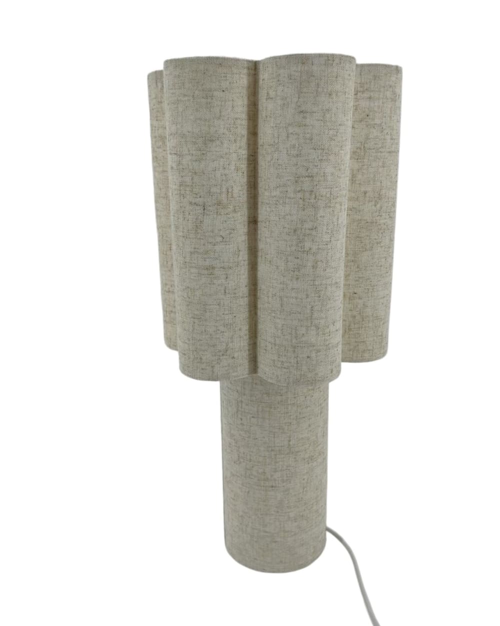 Lampe à poser en bois et tissu coloris blanc de 20cm Lampe à poser en bois et tissu coloris blanc de 20cm