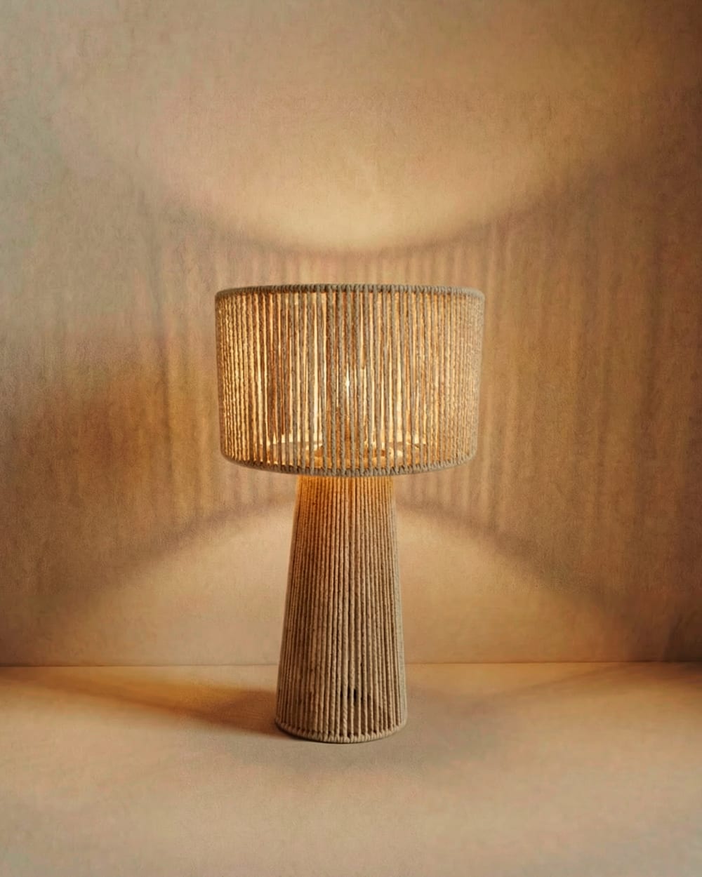 Lampe à poser en papier et tissu coloris naturel de 24cm — vue 4
