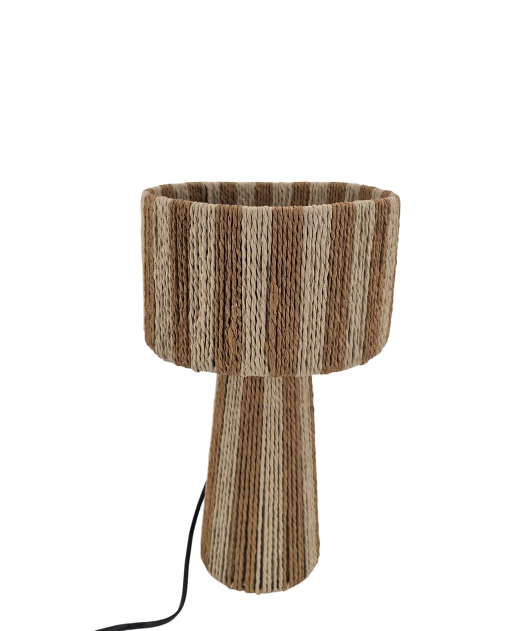 Lampe à poser en papier et tissu coloris naturel et marron de 24cm Lampe à poser en papier et tissu coloris naturel et marron de 24cm