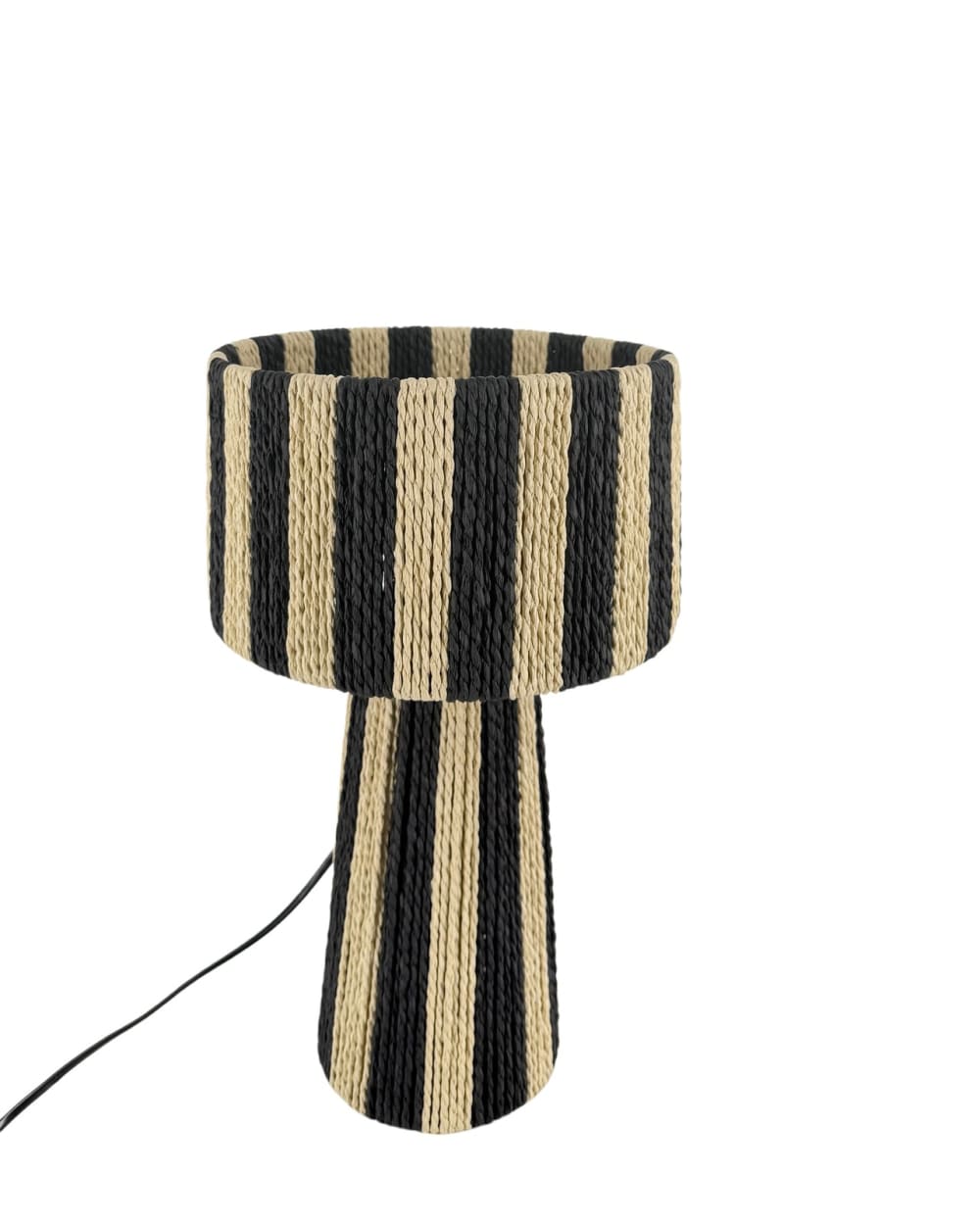Lampe à poser en papier et tissu coloris naturel et noir de 24cm Lampe à poser en papier et tissu coloris naturel et noir de 24cm