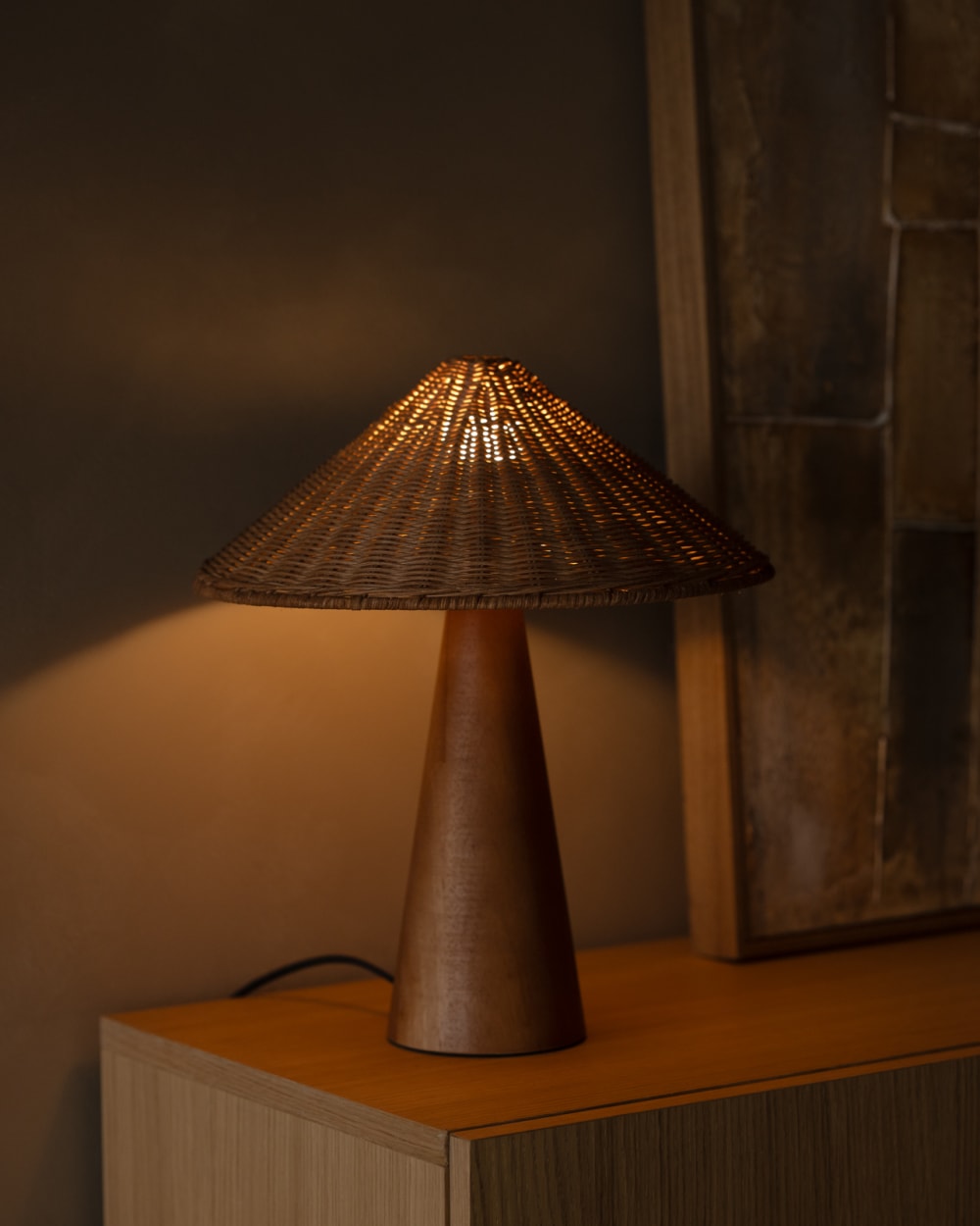 Lampe de table en bois et rotin couleur marron et naturelle de 41cm — vue 4