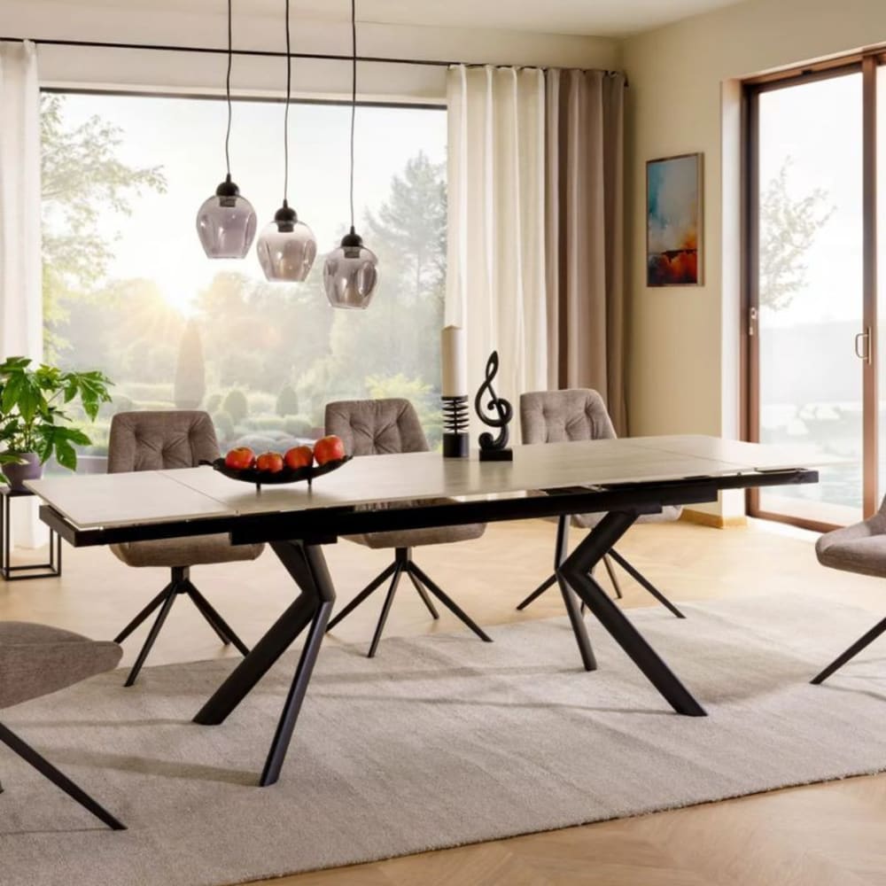 Ausziehbarer Esszimmertisch aus beiger Keramik, 160 + 80 cm -