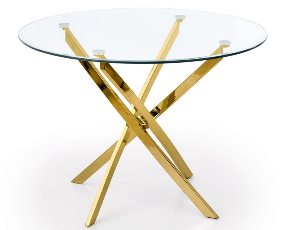 Table de salle à manger ronde en verre et pied doré 100cm