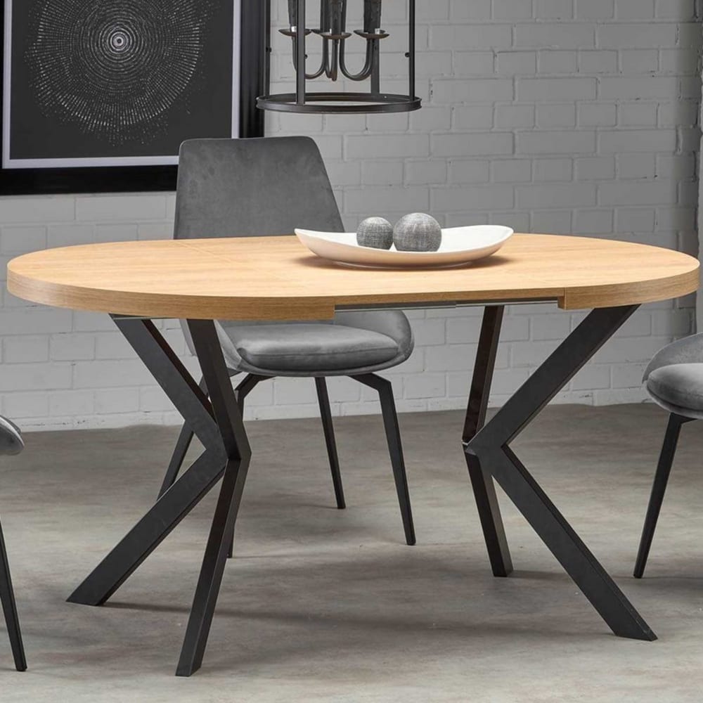 Table de salle à manger ronde aspect chêne extensible