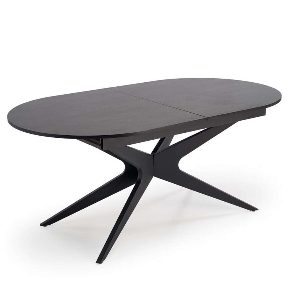 MSO Schwarzer ovaler ausziehbarer Tisch mit zentralem Bein 180 - 240 cm style landhaus Schwarz Holz