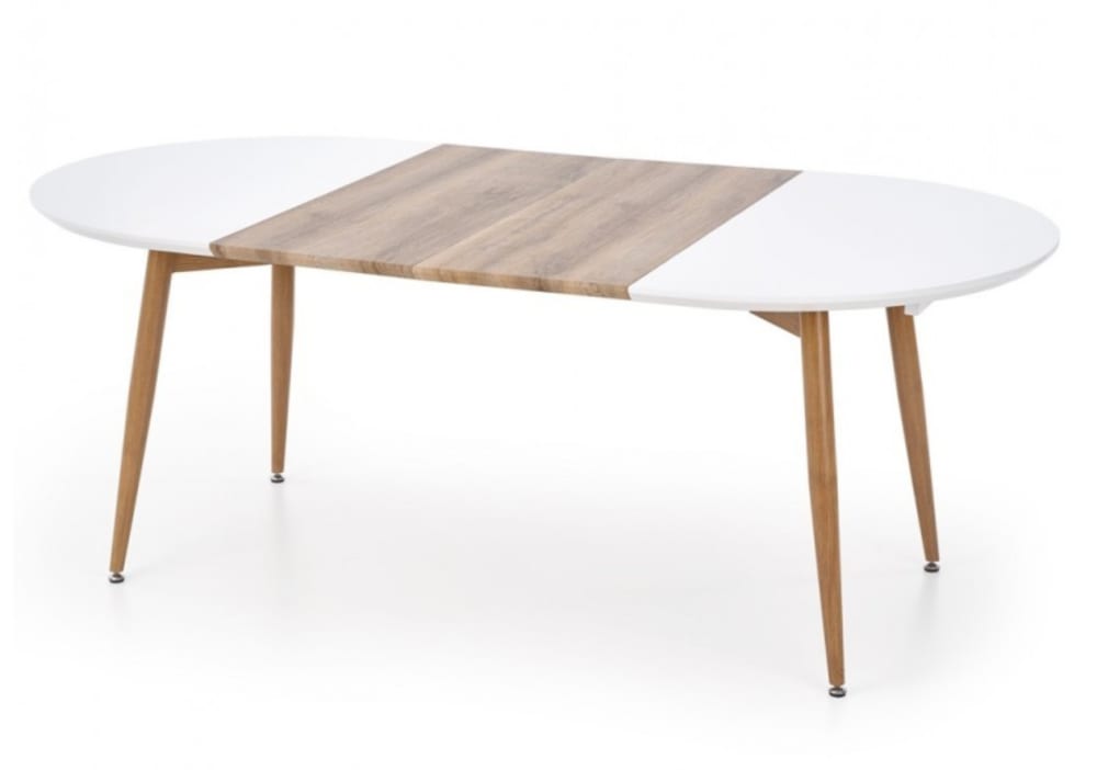 Table à manger ovale extensible bois et blanc laqué