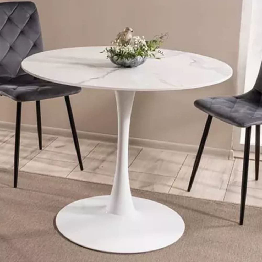 Runder Tisch mit weißer Keramikplatte 90 cm - Maisons Du Monde