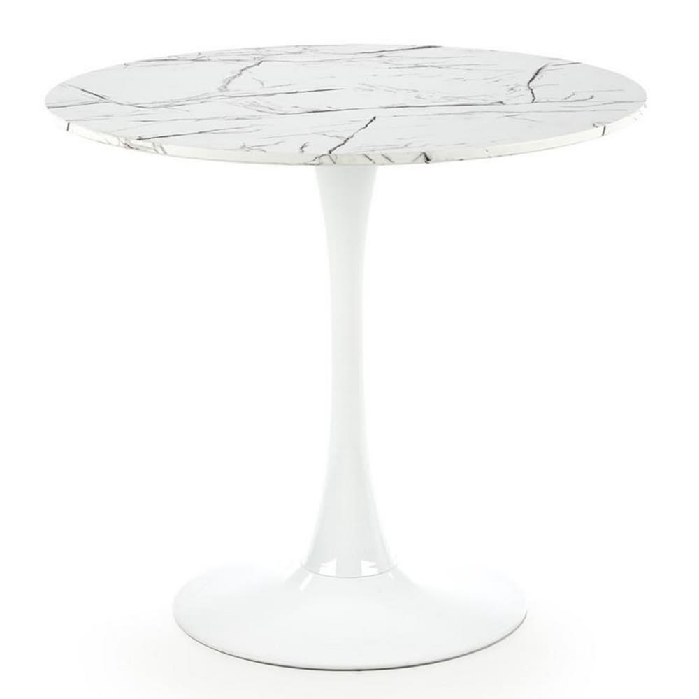 Table de salle à manger en bois effet marbre blanc et acier 80 cm