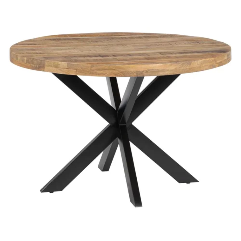 MSO Runder Esstisch aus Mangoholz und schwarzem Sternfuß, 120 cm style industrial Braun