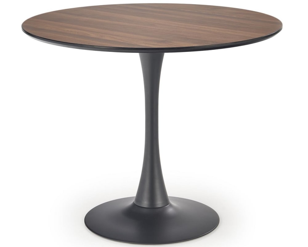 Table ronde aspect noyer avec pied central noir 90cm Table ronde aspect noyer avec pied central noir 90cm